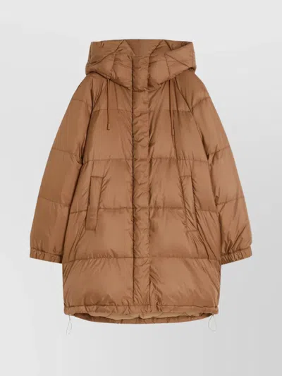 Weekend Max Mara Long Hooded Quilted Coat And Pockets In Brown