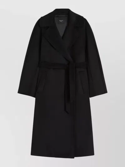 Weekend Max Mara Long Jacket Belted Waist Lapel Collar Pockets In Black