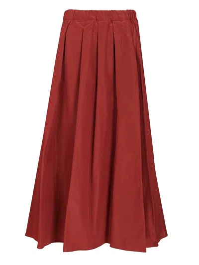 Weekend Max Mara Long Pleated Taffeta Skirt Skirts Red In Burgundy