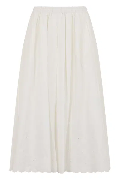 Weekend Max Mara Long Skirt In A Blend Of Cotton And Linen In White