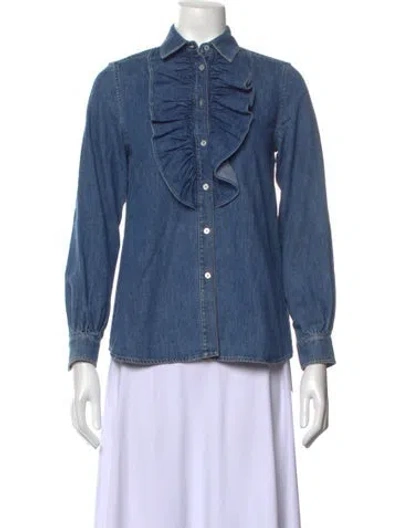 Pre-owned Weekend Max Mara Long Sleeve Blouse In Blue