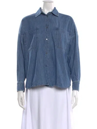 Pre-owned Weekend Max Mara Long Sleeve Button-up Top In Blue
