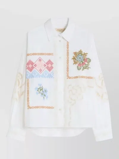 Weekend Max Mara Long Sleeve Collared Silk Blend Shirt In White