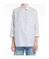Weekend Max Mara Light Blue Linen Stripe Shirt In White