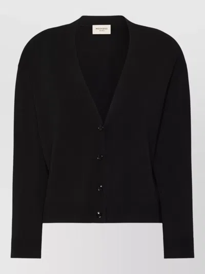 Weekend Max Mara Long Sleeve Top Ribbed Cuffs Hem V Neck In Black