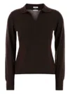 Weekend Max Mara Wool Blend Cappa Long Sleeve Polo Shirt In Brown