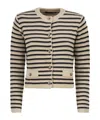Weekend Max Mara Striped Cardigan Ribbed Knit Front Pockets In Neutral
