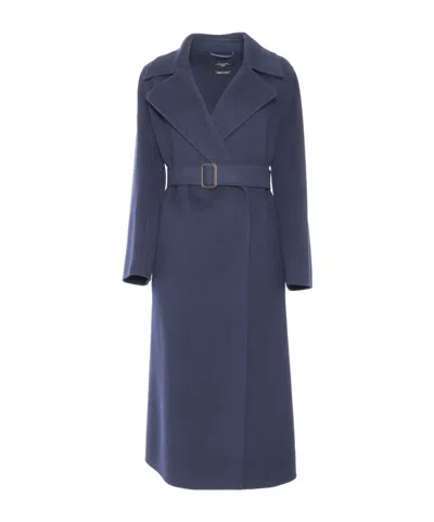 Weekend Max Mara Belted Long-sleeved Coat In Blue
