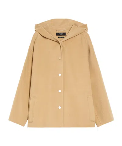 Weekend Max Mara Long-sleeved Hooded Coat In Nude