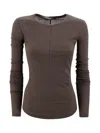 Weekend Max Mara Crew Neck Cotton T-shirt With Seam Detailing In Brown