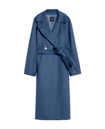 Weekend Max Mara Long-sleeved Lapel Wool Coat In Navy