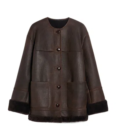 Weekend Max Mara Long-sleeved Leather Coat In Black