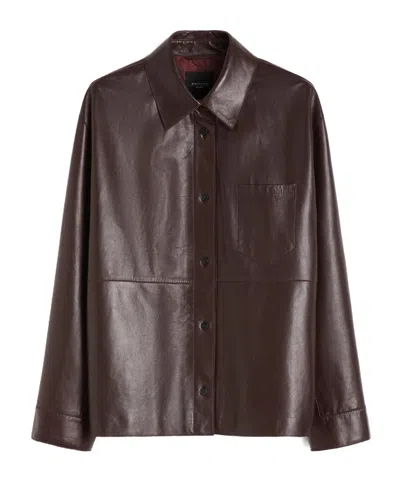 Weekend Max Mara Long-sleeved Leather Jacket In Brown