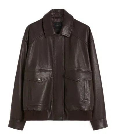 Weekend Max Mara Long-sleeved Leather Jacket In Brown