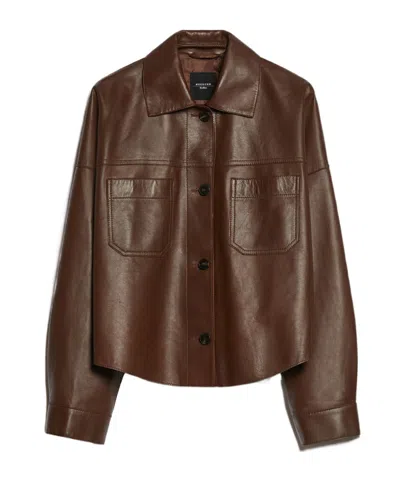 Weekend Max Mara Long-sleeved Leather Jacket In Brown