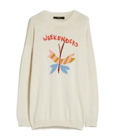 Weekend Max Mara Long-sleeved Round Neck Sweater In White