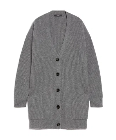 Weekend Max Mara Long-sleeved Wool Cardigan In Gray
