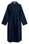 Weekend Max Mara Long Virgin Wool Belted Lapel Coat In Blue