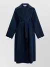 Weekend Max Mara Long Virgin Wool Belted Lapel Coat In Blue