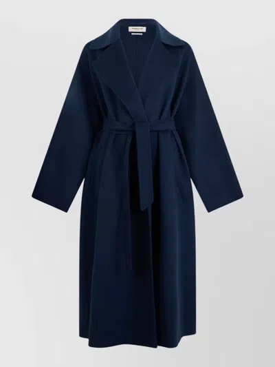 Weekend Max Mara Long Virgin Wool Belted Lapel Coat In Blue
