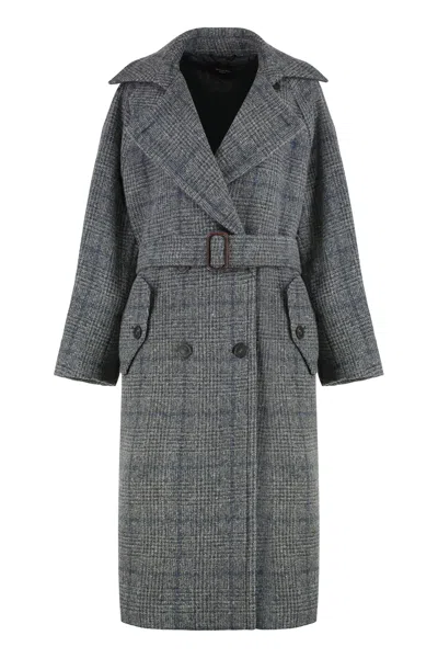 Weekend Max Mara Long Wool Tweed Coat In Animal Print