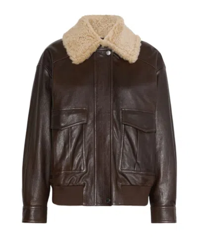 Weekend Max Mara Long-sleeve Leather Jacket In Brown