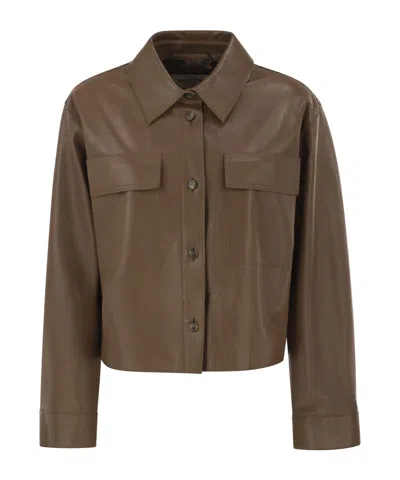 Weekend Max Mara Long-sleeved Leather Jacket In Brown