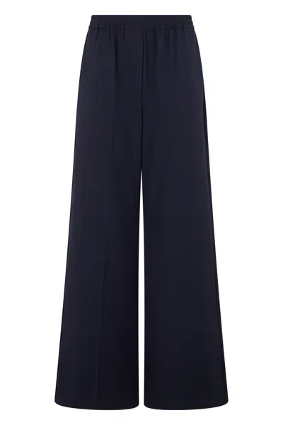 Weekend Max Mara Loose High-waist Wool Trousers With Wide Leg In Blue