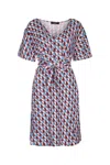 Weekend Max Mara Lucas Geometric Pattern V-neck Belted Dress In Blue