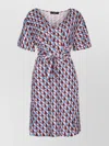 Weekend Max Mara Lucas Geometric Pattern V-neck Belted Dress In Multi