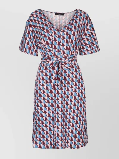 WEEKEND MAX MARA LUCAS GEOMETRIC PATTERN V-NECK BELTED DRESS