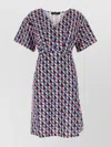 Weekend Max Mara Lucas Geometric Pattern V-neck Belted Dress In Blue