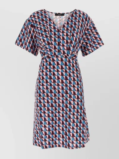 Weekend Max Mara Lucas Mini Dress In Stretch Lyocell With Geometric Print In Blue