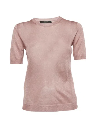 Pre-owned Weekend Max Mara Lurex-knit Crew-neck Top In Pink