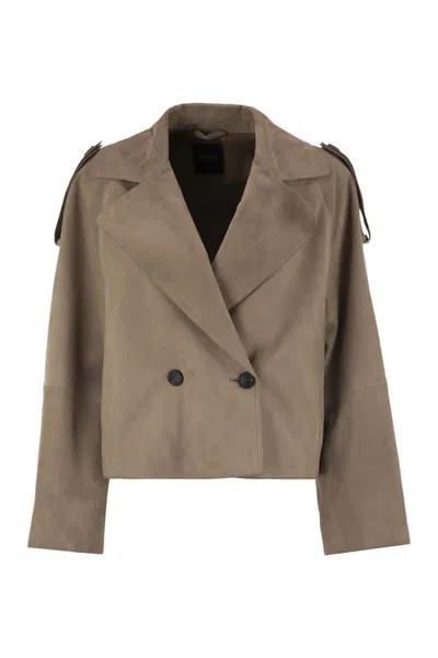 Weekend Max Mara Maga - Short Suede Trench Coat In Gold