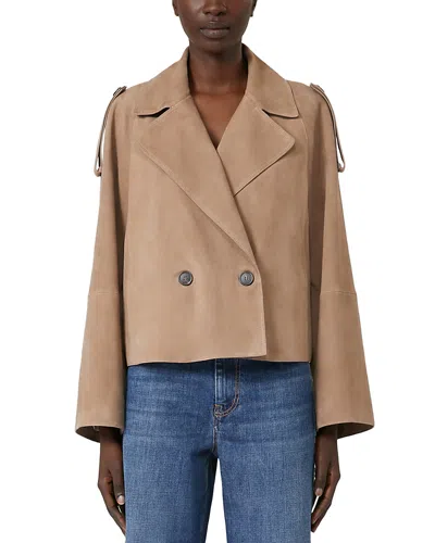 Weekend Max Mara Maga Suede Leather Short Trench Coat In Brown
