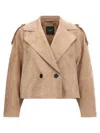Weekend Max Mara Omens Marron Glace Maga Crop Suede Jacket In Brown