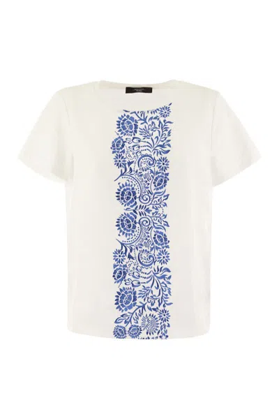 Weekend Max Mara Magno - Canvas T-shirt In White/light Blue