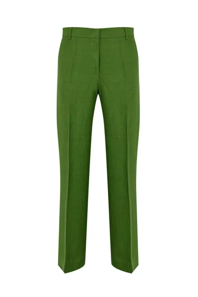 Weekend Max Mara Malizia Trousers In Linen Canvas In Green