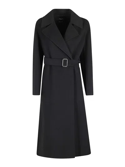 Weekend Max Mara Manu Belted Wool Midi Coat In Navy