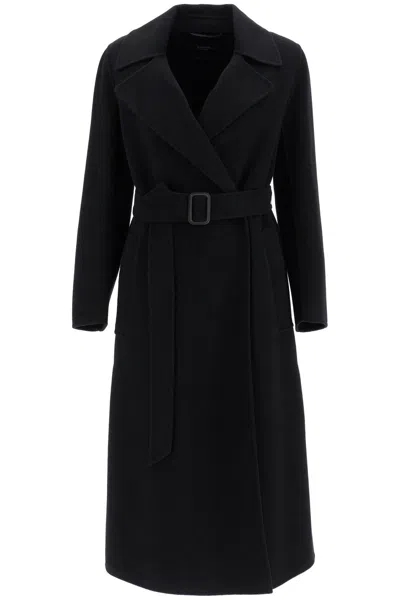 Weekend Max Mara Manu Belted Wool Midi Coat In Black