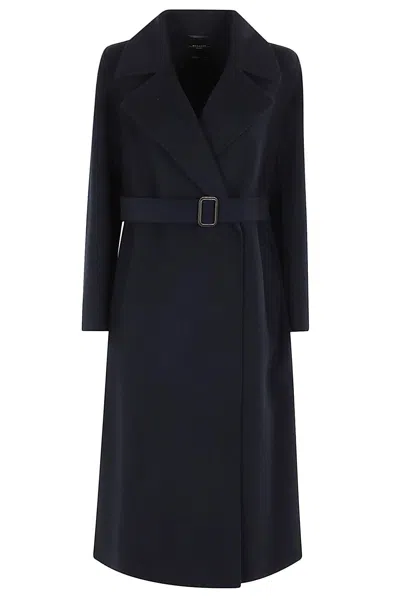Weekend Max Mara Manu Belted Wool Midi Coat In Navy