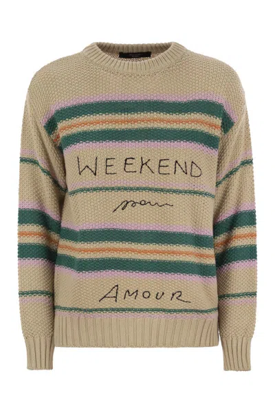 WEEKEND MAX MARA WEEKEND MAX MARA MARRONE - COTTON YARN SWEATER WITH EMBROIDERY
