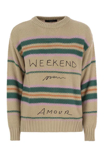WEEKEND MAX MARA WEEKEND MAX MARA MARRONE - COTTON YARN SWEATER WITH EMBROIDERY