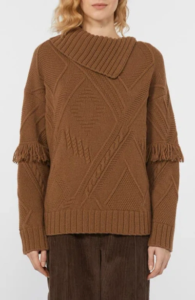 WEEKEND MAX MARA WEEKEND MAX MARA MASTRO FRINGE & CABLE DETAIL VIRGIN WOOL SWEATER
