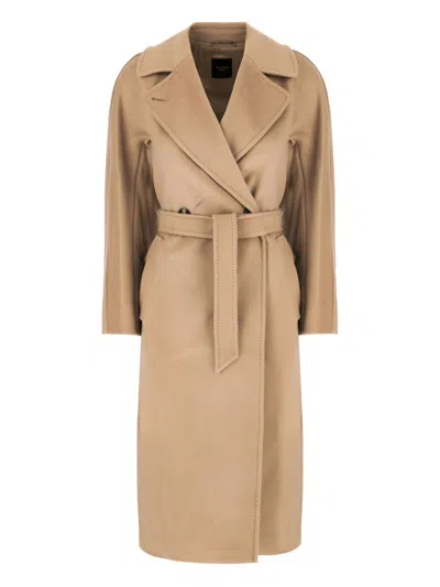WEEKEND MAX MARA WEEKEND MAX MARA MAX MARA WEEKEND BROWN PURE WOOL COAT WITH BELT