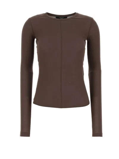 WEEKEND MAX MARA WEEKEND MAX MARA MAX MARA WEEKEND CHOCOLATE COTTON LONG SLEEVE SWEATER