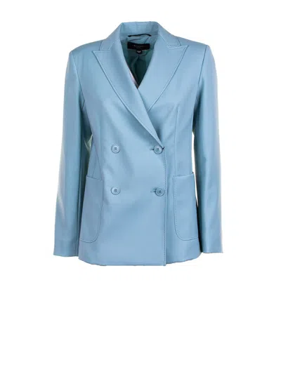 Weekend Max Mara Double-breasted Blazer In Stretch Wool Canvas In Blue