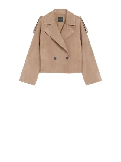 WEEKEND MAX MARA WEEKEND MAX MARA MAX MARA WEEKEND SHORT TRENCH COAT IN BROWN SUEDE