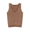 Weekend Max Mara Omens Acaici Sequin Knitted Top Marron Glace In Brown